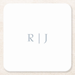 Stoffig Blauw Monogram Initialen Minimal Bruiloft Kartonnen Onderzetters