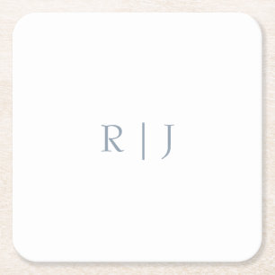 Stoffig Blauw Monogram Initialen Minimal Bruiloft Kartonnen Onderzetters