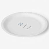 Stoffig Blauw Monogram Initialen Minimal Bruiloft Papieren Bordje (Gekanteld)