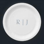 Stoffig Blauw Monogram Initialen Minimal Bruiloft Papieren Bordje<br><div class="desc">Ontworpen met tekst sjabloon voor monogrammed initialen die u kunt aanpassen!</div>