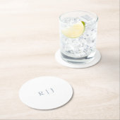 Stoffig Blauw Monogram Initialen Minimal Bruiloft Ronde Kartonnen Onderzetter (Insitu)