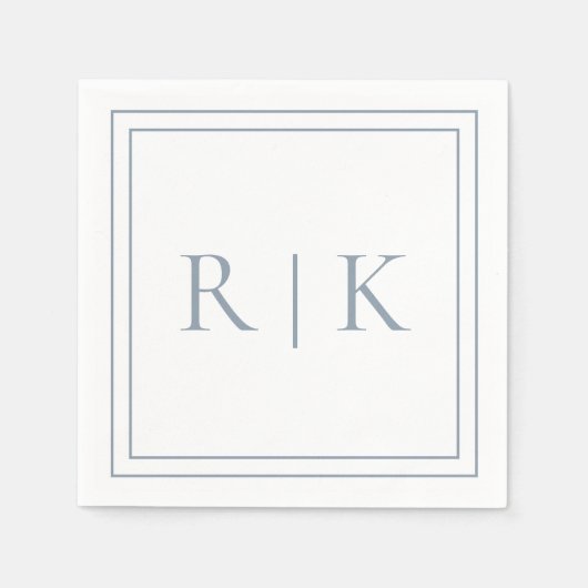 Stoffig Blauw Monogram Initialen Minimal Bruiloft Servet (Voorkant)