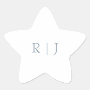Stoffig Blauw Monogram Initialen Minimal Bruiloft Ster Sticker
