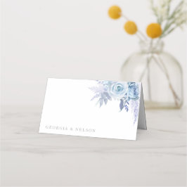 Stoffig Blauw Mooi Bloemen Bruiloft Plaatskaartje