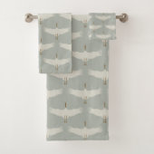 Stoffig Blauw Neutraal Vogelkranen Art Deco Bad Handdoek (Insitu)