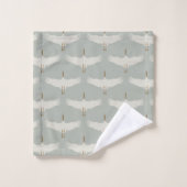 Stoffig Blauw Neutraal Vogelkranen Art Deco Bad Handdoek (Wasdoekje)