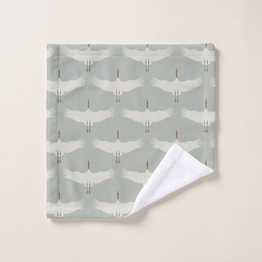 Stoffig Blauw Neutraal Vogelkranen Art Deco Bad Handdoek (Wasdoekje)