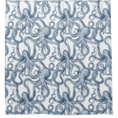 Stoffig Blauw Octopus Design Douchegordijn (Voorkant)