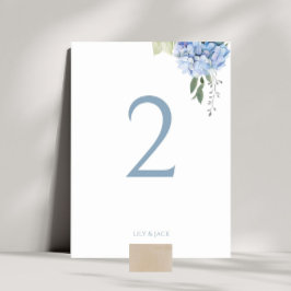 Stoffig Blauw op Witte Hydrangea Trouwtafel Nummer Kaart