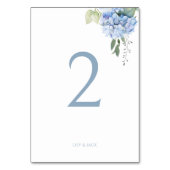 Stoffig Blauw op Witte Hydrangea Trouwtafel Nummer Kaart (Achterkant)