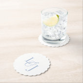 Stoffig Blauw Paar Initialen Monogram Bruiloft Kartonnen Onderzetters (Insitu)