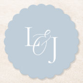 Stoffig Blauw Paar Initialen Monogram Bruiloft Kartonnen Onderzetters (Voorkant)
