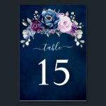Stoffig blauw paars marine lilac bloesem bruiloft  kaart<br><div class="desc">Elegant stoffig blauwe paarse lilac lavendel bloemthema bruiloft tafel nummer met elegante boeket van stoffig blauwe,  marine,  paarse,  lilac kleur roos bloemen knoppen en salie groene eucalyptus bladeren. Neem contact met me op voor hulp bij het aanpassen of als je een ander product nodig hebt met dit ontwerp.</div>