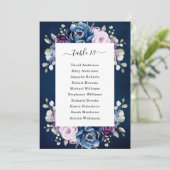 Stoffig blauw paarse marine lelie bloemen zitplaat kaart (Staand voorkant)