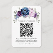 Stoffig Blauw Paarse Marine Lila Bloom Bruiloft QR Informatiekaartje (Voorkant)