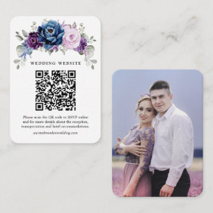 Stoffig Blauw Paarse Marine Lila Bloom Bruiloft QR Informatiekaartje