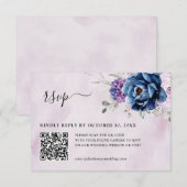 Stoffig Blauw Paarse Marine Lila Blooms Bruiloft Q RSVP Kaartje (Voorkant / Achterkant)