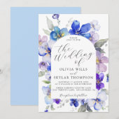 Stoffig Blauw Paarse Mauve Navy Bloem Bruiloft Kaart (Voorkant / Achterkant)