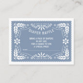 Stoffig blauw papel picado Baby shower Luier Raffl Informatiekaartje (Voorkant)