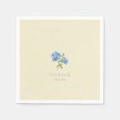 Stoffig Blauw & Pastel Geel Hydrangea Bruiloft Servet (Voorkant)