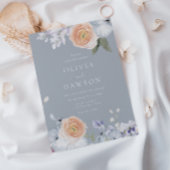 Stoffig Blauw & Perzik Modern Elegant Bruiloft Kaart