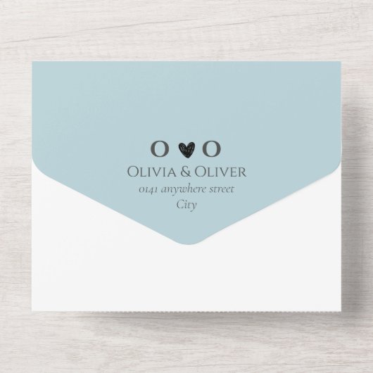 Stoffig blauw QR code bruiloft All In One Uitnodiging (Achterkant)