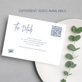 Stoffig blauw QR CODE online RSVP bruiloft details Informatiekaartje