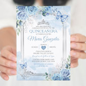 Stoffig Blauw Quinceañera Zilveren Kroonvlinder Kaart
