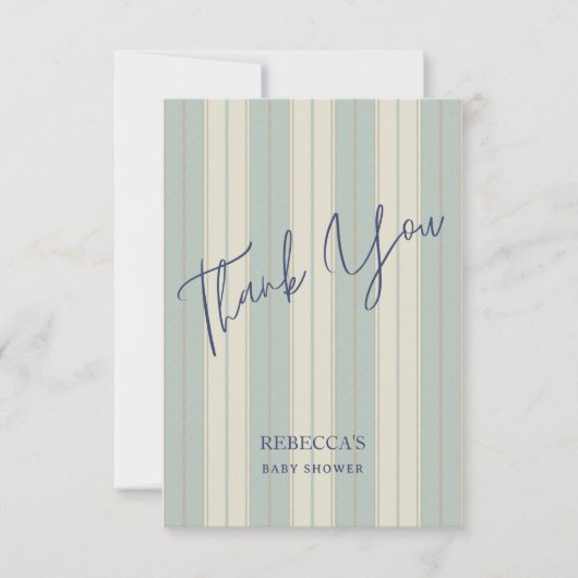 Stoffig blauw retro strepen  baby shower bedankkaart