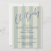 Stoffig blauw retro strepen baby shower kaart (Voorkant)