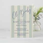 Stoffig blauw retro strepen baby shower kaart (Staand voorkant)