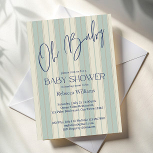 Stoffig blauw retro strepen  baby shower kaart