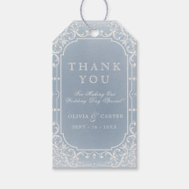 Stoffig blauw romantisch vintage bruiloft dank u cadeaulabel