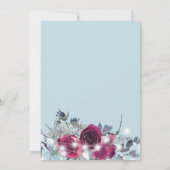 Stoffig blauw rood bordeauxrood bloemen winter bru kaart (Achterkant)