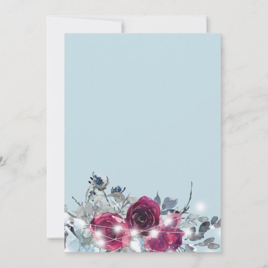 Stoffig blauw rood bordeauxrood bloemen winter bru kaart (Achterkant)