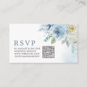 Stoffig Blauw Roos Bloemen Bruiloft QR Code RSVP Informatiekaartje (Voorkant)
