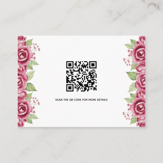 Stoffig blauw roos bloemen QR code bruiloft detail Informatiekaartje (Achterkant)