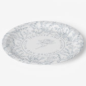 Stoffig blauw roos bloemenpatroon bruiloft papier  papieren bordje (Gekanteld)