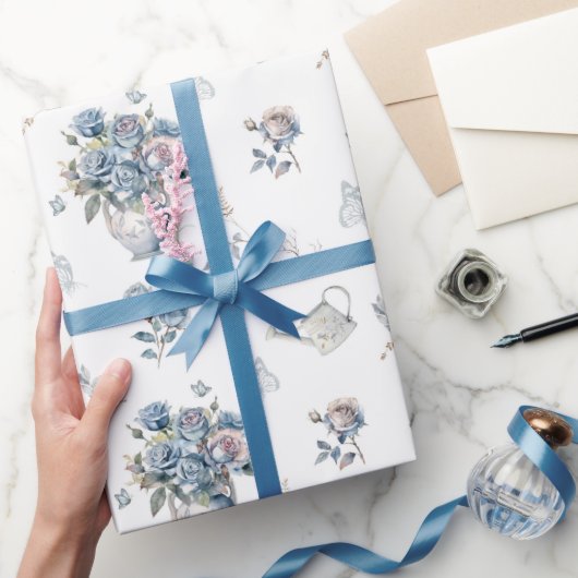  stoffig blauw Roos Cadeaupapier (Geschenken)