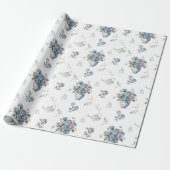  stoffig blauw Roos Cadeaupapier (Uitgerold)
