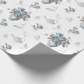 stoffig blauw Roos Cadeaupapier (Hoek)