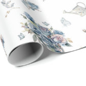  stoffig blauw Roos Cadeaupapier (Rol Hoek)