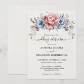 Stoffig Blauw Roos Goud Koraal Paarse Bruiloft Kaart (Voorkant / Achterkant)