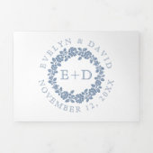 stoffig blauw roos met witte bruiloft drieluik uitnodiging (Cover)