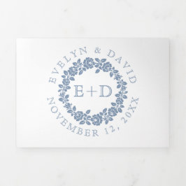  stoffig blauw roos met witte bruiloft drieluik uitnodiging