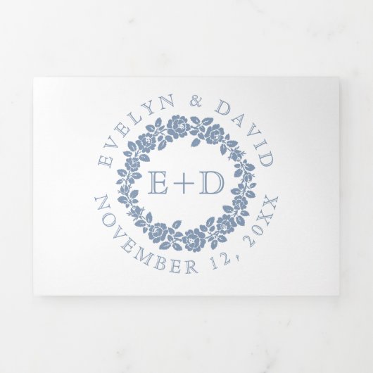  stoffig blauw roos met witte bruiloft drieluik uitnodiging (Cover)