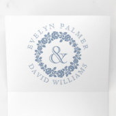 stoffig blauw roos met witte bruiloft drieluik uitnodiging (Binnenzijde eerst)