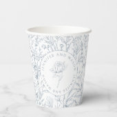 Stoffig blauw roos monogram bloemenbruiloft papier papieren bekers (Achterkant)