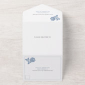  stoffig blauw roos op zwarte bruiloft all in one uitnodiging (Buitenkant)