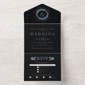  stoffig blauw roos op zwarte bruiloft all in one uitnodiging (Binnen)
